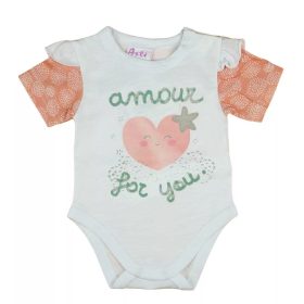   ABR Rövid ujjú fodros body - Fehér - Szivecskés mintával (56)