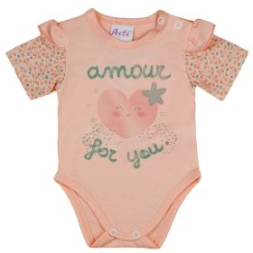   ABR Rövid ujjú fodros body - Barack - Szivecskés mintával (62)