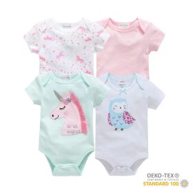   Foxy Baby Rövid ujjú pamut body szett (4db-os) ( 62 ) - Unikornis és bagoly
