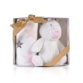   Cangaroo Ajándékdobozos plüss takaró (90x75 cm) - Plüss unikornis játékkal - Rózsaszín csillagok