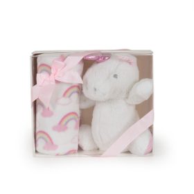   Cangaroo Ajándékdobozos plüss takaró (90x75 cm) - Plüss unikornis játékkal - Rózsaszín szivárványok