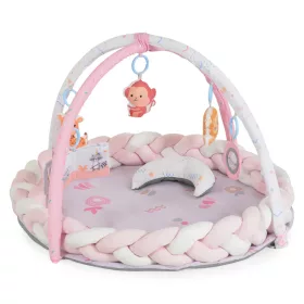   Moni Toys Naya játékhidas játszószőnyeg kerek, fejvédővel, hasaló párnával - Rózsaszín