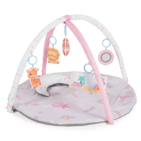   Moni Toys Naya játékhidas játszószőnyeg kerek, fejvédővel, hasaló párnával - Rózsaszín