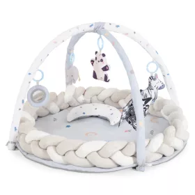   Moni Toys Naya játékhidas játszószőnyeg kerek, fejvédővel, hasaló párnával - Szürke