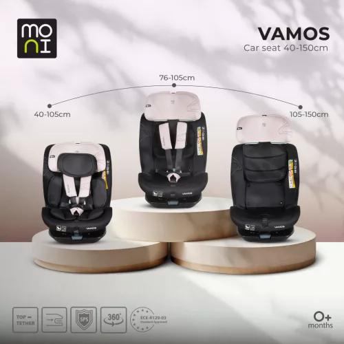 Moni Vamos I-Size 360°-ban forgatható ISOFIX gyermekülés 40-150 cm - Rózsaszín