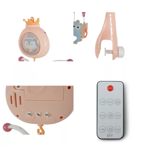 Moni Penguin Bed bell zenélő forgó játék kiságyra fehér zajjalzenélő forgó - Rózsaszín
