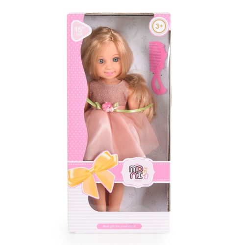 Moni Toys Hajasbaba 38cm-es szőke hajú, tüll szoknyás, tartozék fésűvel - Bézs