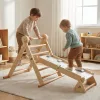 Moni Toys Pikler 2in1 fa Mászóka 3szög és mászórámpa Montessori 132x60 cm - Natúr