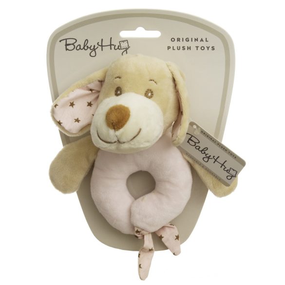 Baby Hug Plüss csörgő - rózsaszín kutya - 15 cm