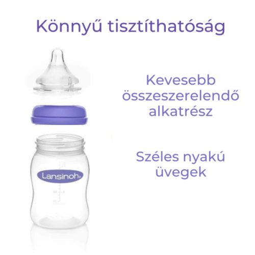 Lansinoh Cumisüveg lassú folyású etetőcumival + fedéllel 160 ml