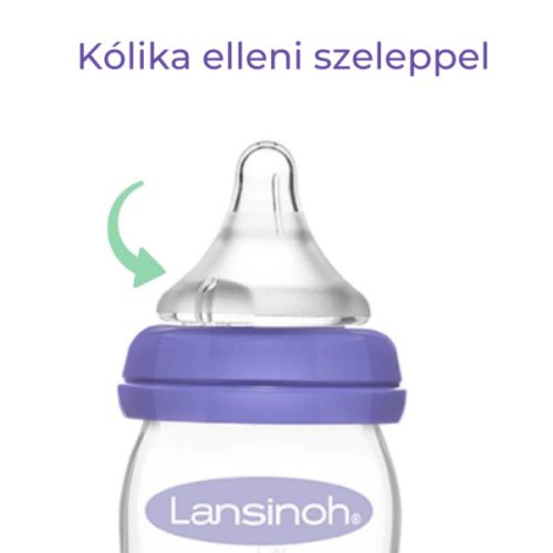 Lansinoh Cumisüveg lassú folyású etetőcumival + fedéllel 160 ml