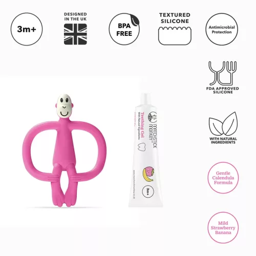 MATCHSTICK MONKEY - Rágómaki és fogínygél szett - Pink