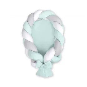   Fonott babafészek és rácsvédő - 2in1 - fehér-szürke-menta  - menta alap