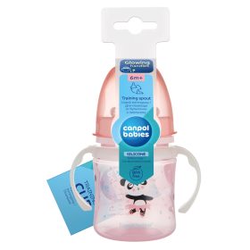   Canpol Babies Cseppmentes Szilikon tanulópohár világító fogantyúval 120ml (6h+) Exotic Animals - Pink 