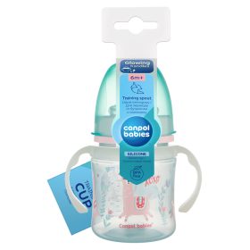   Canpol Babies Cseppmentes Szilikon tanulópohár világító fogantyúval 120ml (6h+) Exotic Animals - Zöld