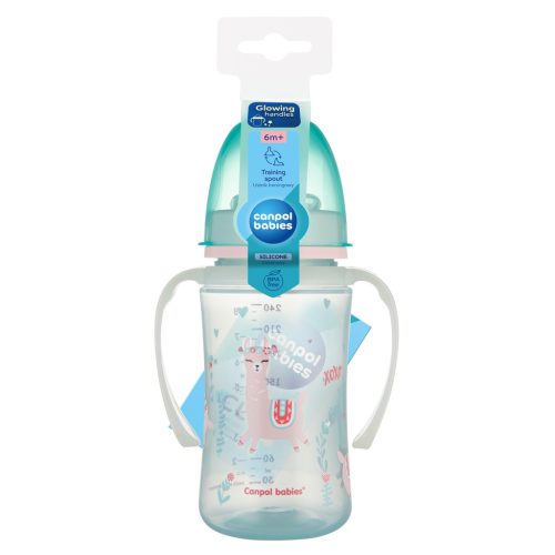 Canpol Babies Cseppmentes Szilikon tanulópohár világító fogantyúval 240ml (6h+) Exotic Animals - Zöld