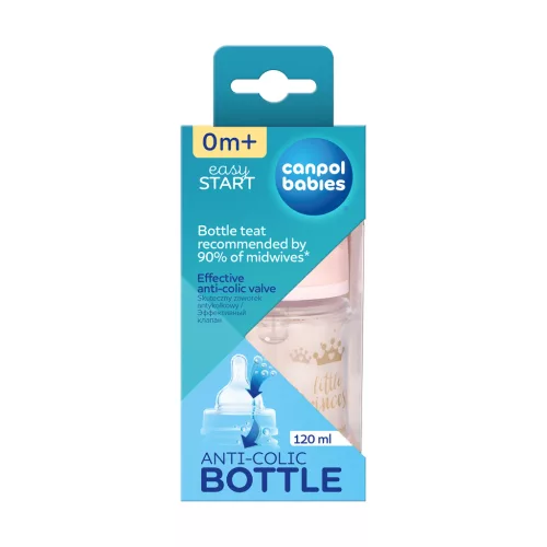 Canpol Babies EasyStart anti-kólikás cumisüveg Royal Baby 120ml (0h+) - Little Princess - Rózsaszín