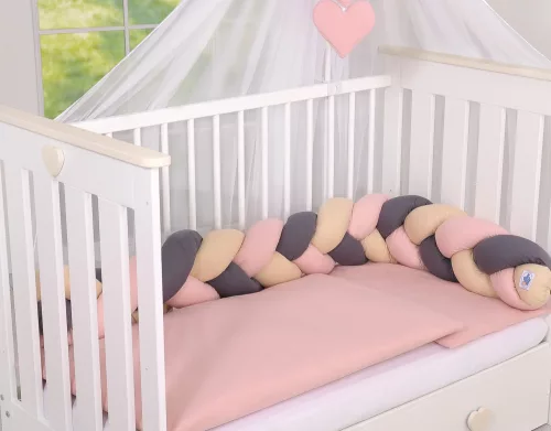 BabyLion Prémium Fonott rácsvédő - Sötétszürke - Púder rózsaszín - Bézs