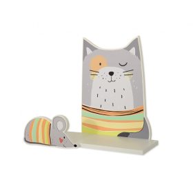 BabyLion Prémium gyerek fali polc - szürke cica