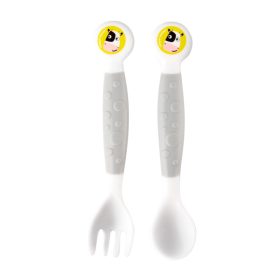  Canpol Babies Flexibilis műanyag evőeszköz készlet (12h+) - Boci - Szürke