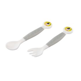   Canpol Babies Flexibilis műanyag evőeszköz készlet (12h+) - Boci - Szürke