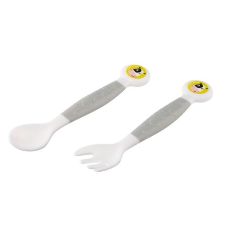 Canpol Babies Flexibilis műanyag evőeszköz készlet (12h+) - Boci - Szürke