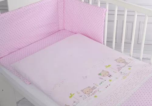 BabyLion Prémium 3 részes ágyneműhuzat szett - Rózsaszín - Édes mackók