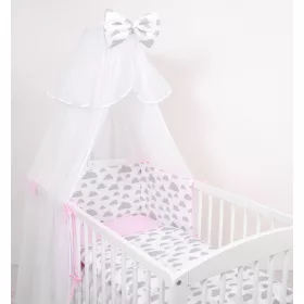   BabyLion Prémium 5 részes ágyneműhuzat szett -Rózsaszín - Szürke felhők