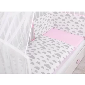   BabyLion Prémium 5 részes ágyneműhuzat szett -Rózsaszín - Szürke felhők