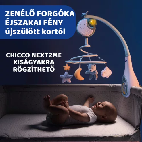 Chicco Next 2 Dreams zenélő forgóka - éjszakai fény - Kék