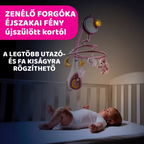 Chicco Next 2 Dreams zenélő forgóka - éjszakai fény - Rózsaszín
