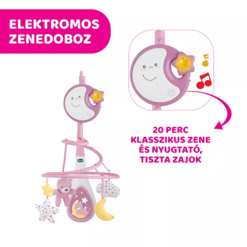 Chicco Next 2 Dreams zenélő forgóka - éjszakai fény - Rózsaszín
