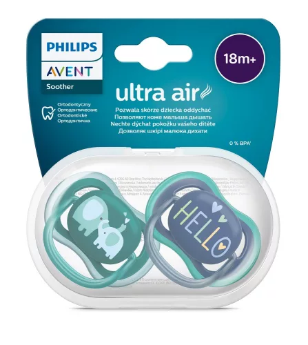 Philips Avent SCF349/18 játszócumi Ultra air 18hó+ 2db - Fiús - Elefánt