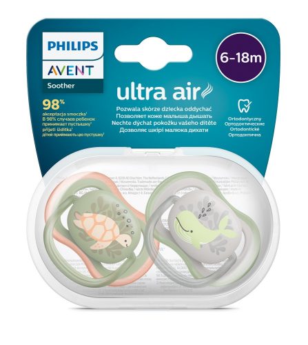 Philips Avent SCF085/60 Játszócumi Ultra air Mintás 6-18hó 2 db - Fiús - Tenger