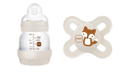 MAM Anti-Colic cumisüveg 130 ml + Original start cumi 0h+ - Bézs - Róka