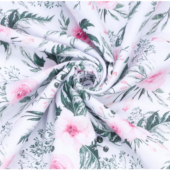 MTT Textil takaró - Fehér alapon Rózsaszín virágok