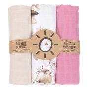   MTT Textil pelenka 3 db + Mosdatókesztyű - Bézs, Rózsaszín - virágok