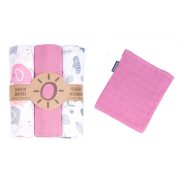   MTT Textil pelenka 3 db + Mosdatókesztyű - Rózsaszín fehér elefánt