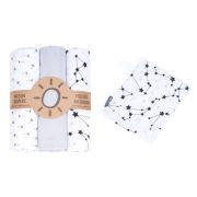   MTT Textil pelenka 3 db + Mosdatókesztyű - Szürke-Fehér - Csillagok és virágok