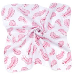   MTT Kis textil pelenka  3 db - Fehér alapon rózsaszín tollak