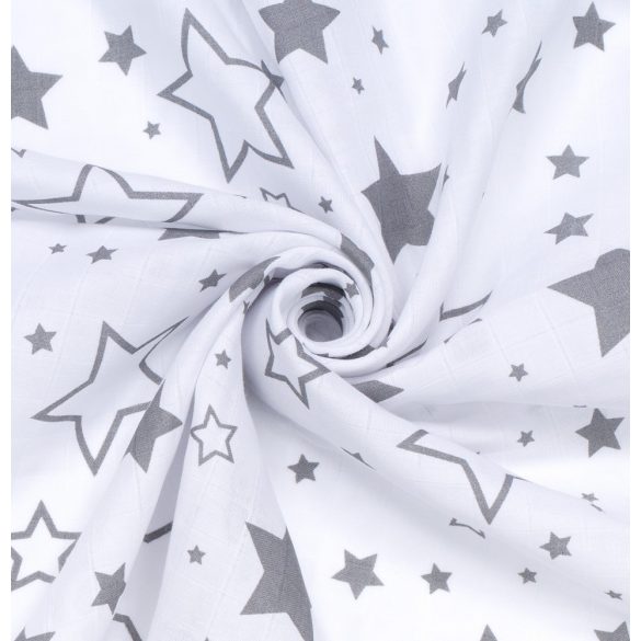 MTT Kis textil pelenka  3 db - Fehér alapon szürke nagy csillagok