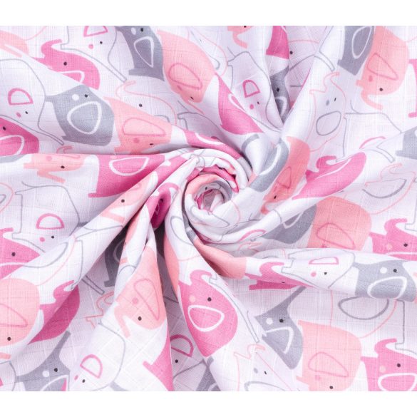 MTT Nagy textil pelenka (120x120) - Fehér alapon rózsaszín elefántok