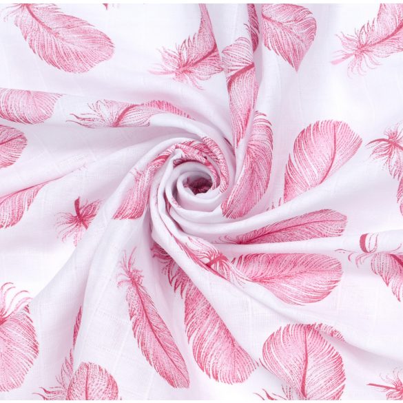 MTT Nagy textil pelenka (120x120) - Fehér alapon rózsaszín tollak